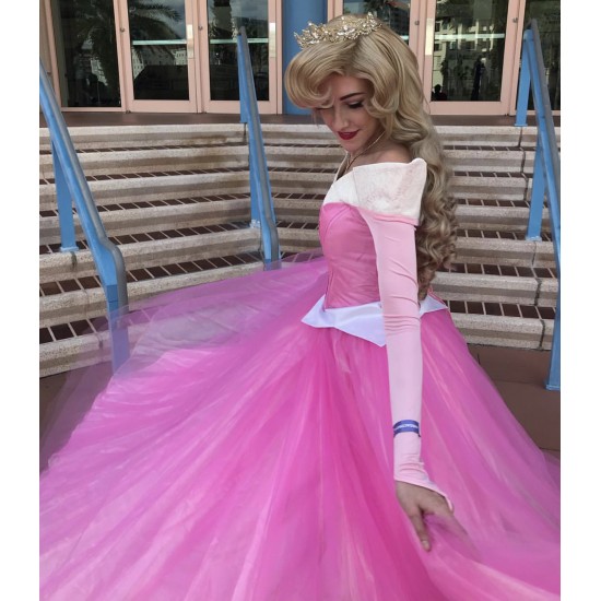 P945 COSPLAY iridescent PINK Dress Princess sleeping beauty Costume Aurora women