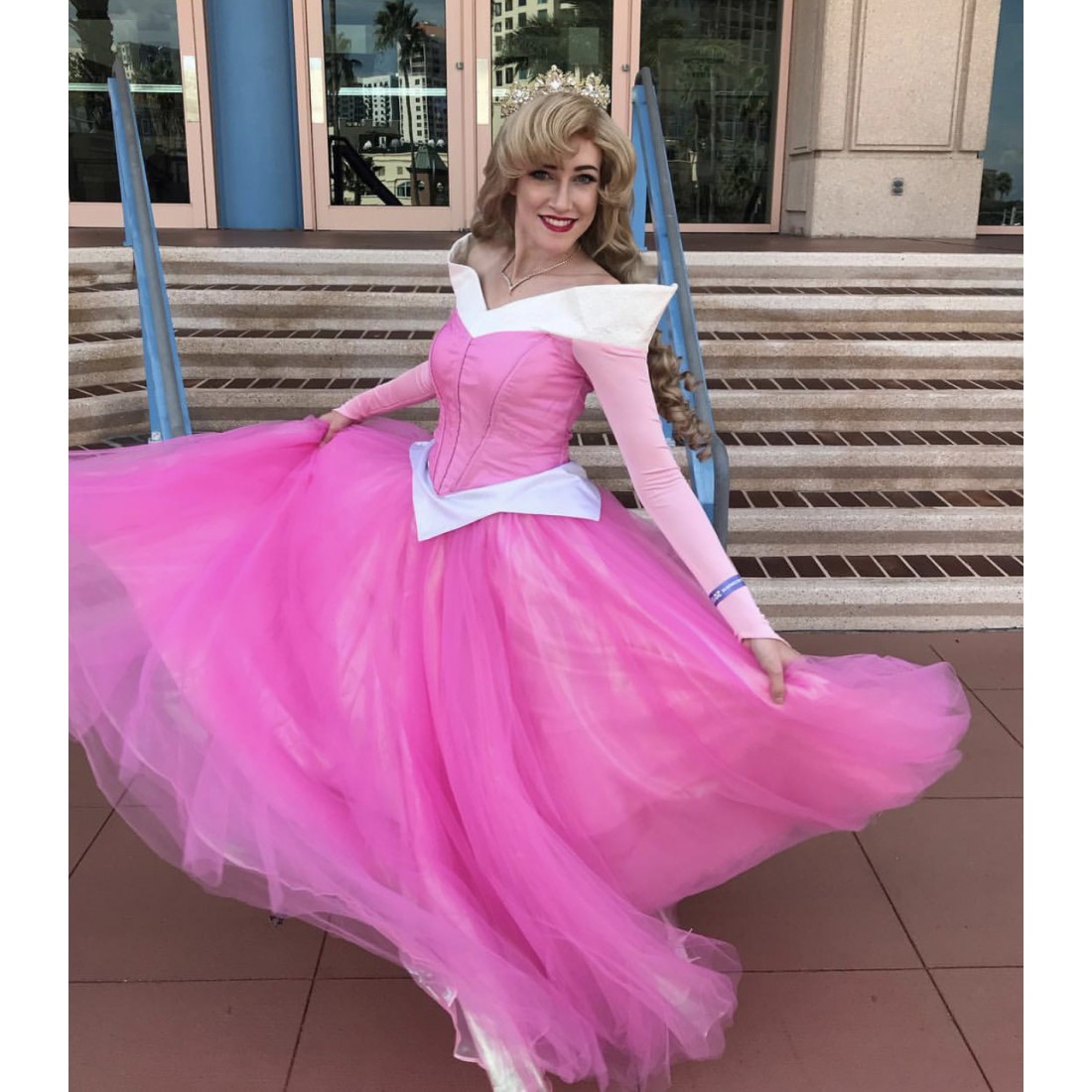 P945 Cosplay Iridescent Pink Dress Princess Sleeping Beauty Costume Aurora Women 