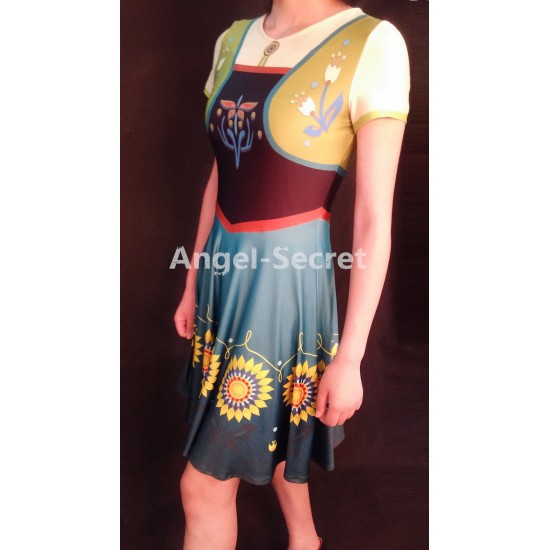 J525 Anna costume frozen fever women cosplay one piece ice skating dress casual