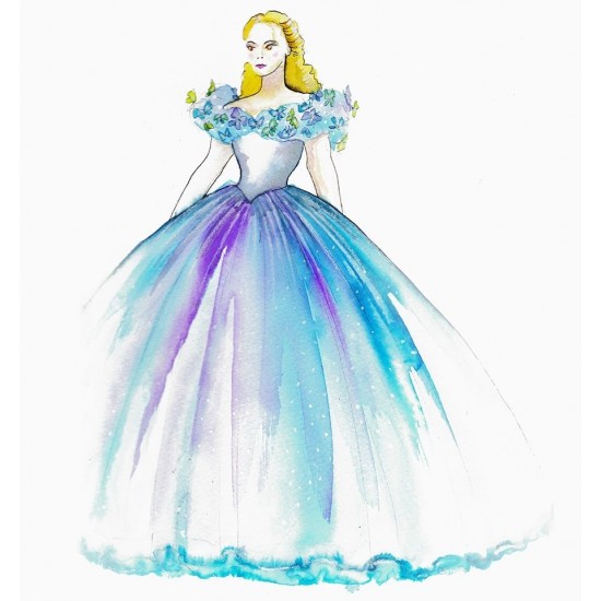 P243 Movies Cosplay Costume Cinderella 2015 Ella blue dress princess iridescent