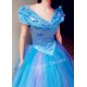 P243 Movies Cosplay Costume Cinderella 2015 Ella blue dress princess iridescent