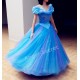 P243 Movies Cosplay Costume Cinderella 2015 Ella blue dress princess iridescent