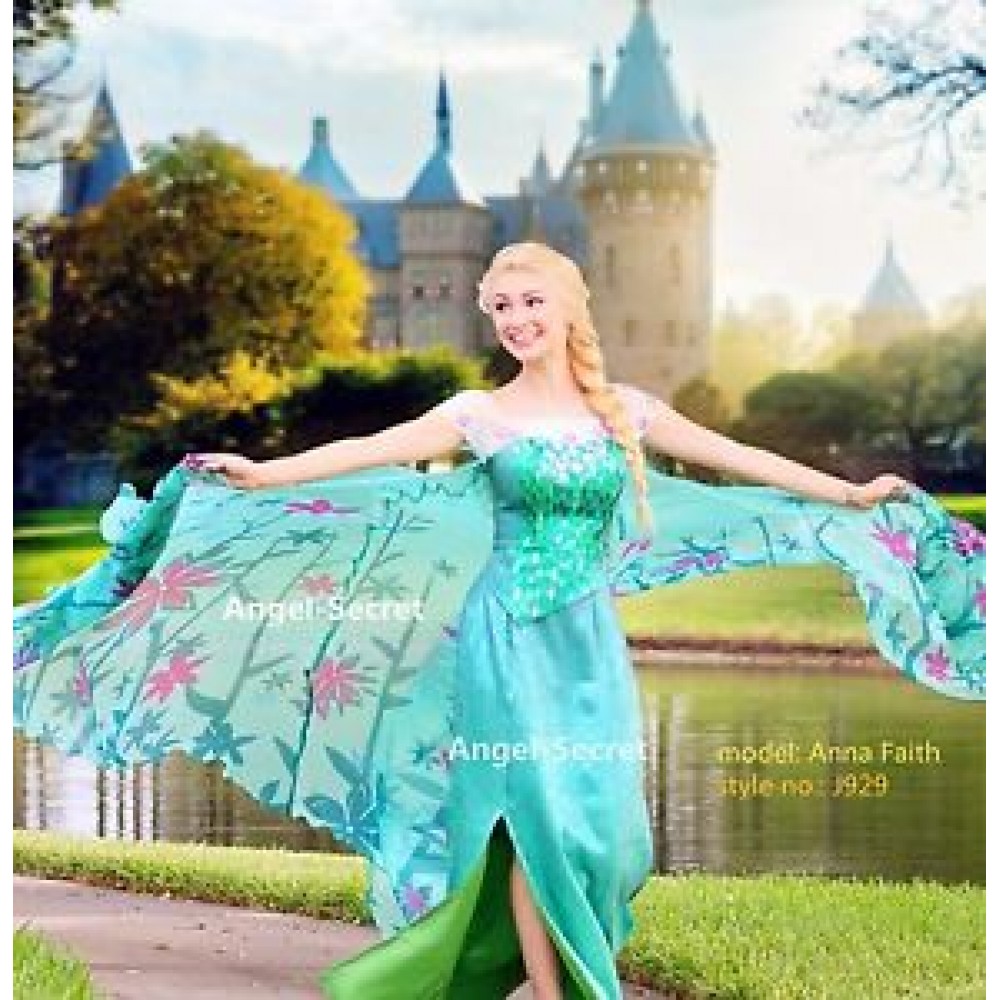 J929 Spring Frozen Fever Elsa Green Dress Whole Set 26 Meter 9520
