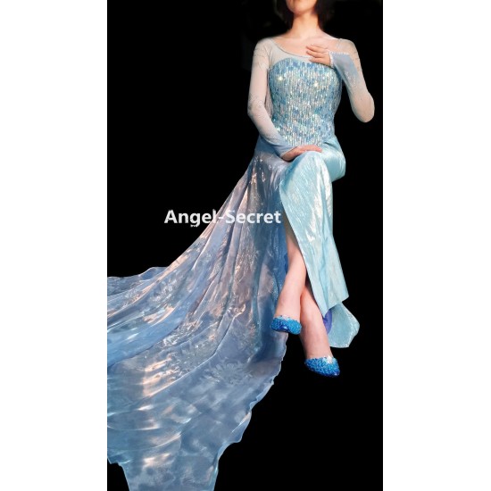 j999 Elsa performer costume with CL28 park version cape women adult frozen1 dress