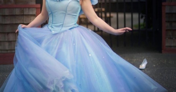 P343 Movies Cosplay Costume Cinderella 2015 Ella blue dress