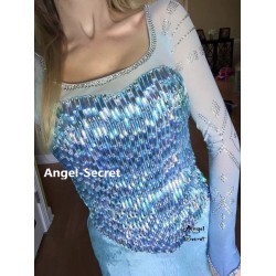TOP5 mesh top with rhinestones sleeves for Elsa undershirt cosplay