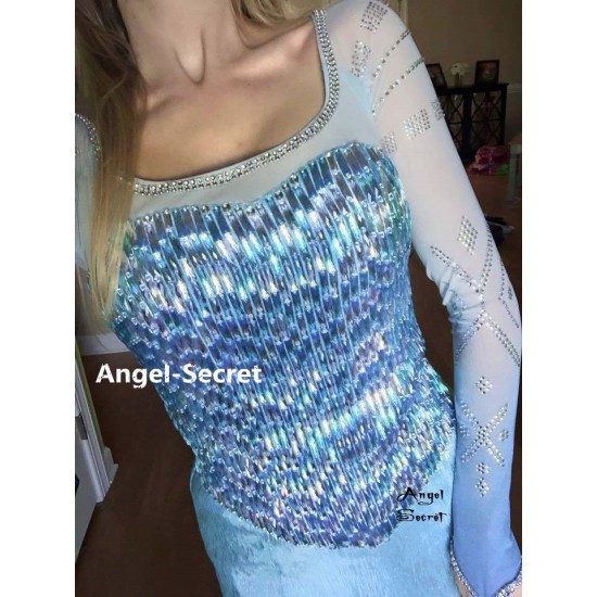 TOP5 mesh top with rhinestone two tone sleeves for Elsa shirt cosplay